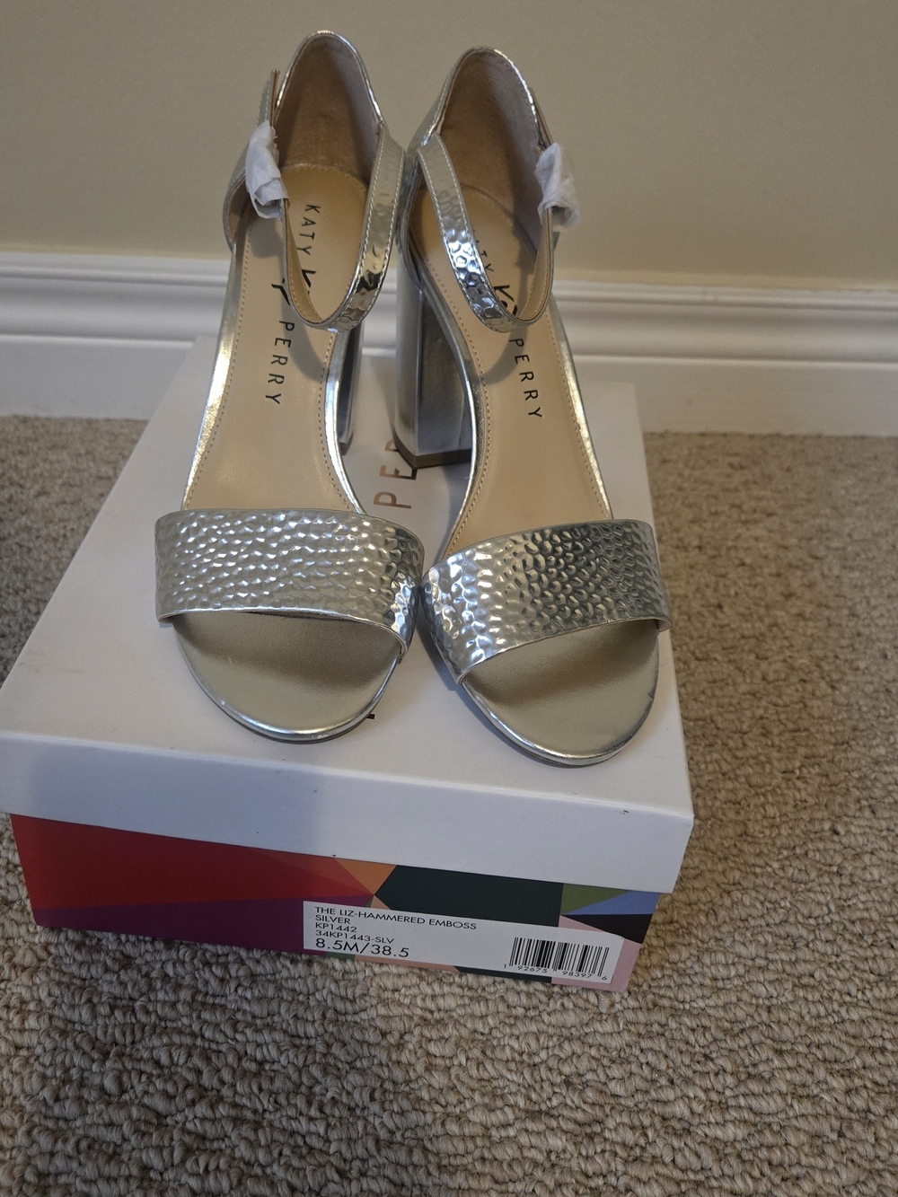 Katy Perry Collections Silver Hammered Metallic Block Heel Sandals